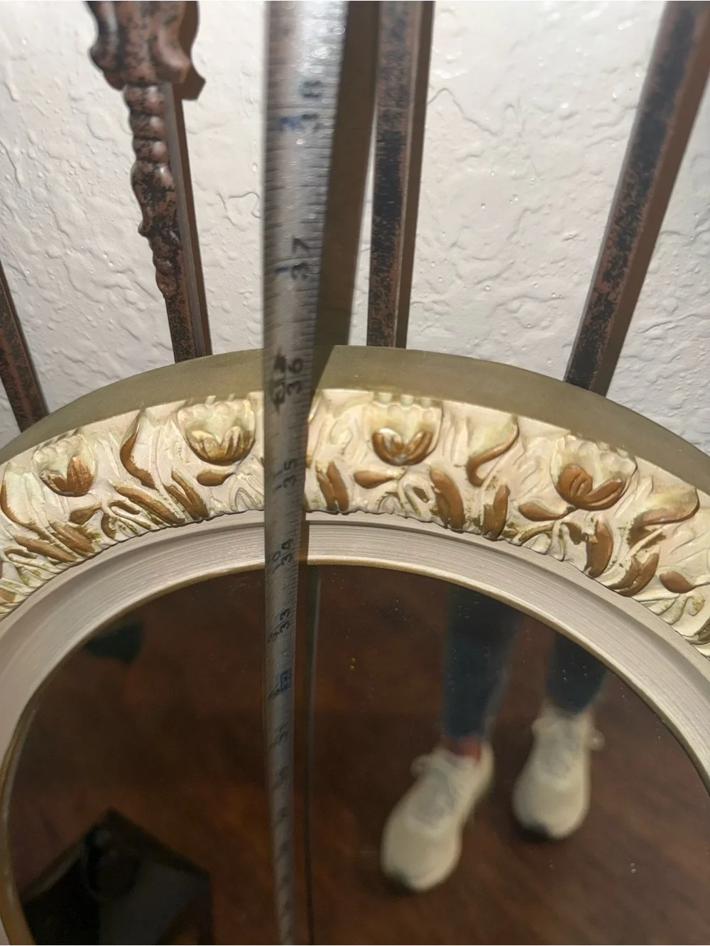 Vintage Oval Wall Mirror Featuring An Ornate, Off-White And Gold-Accented Frame